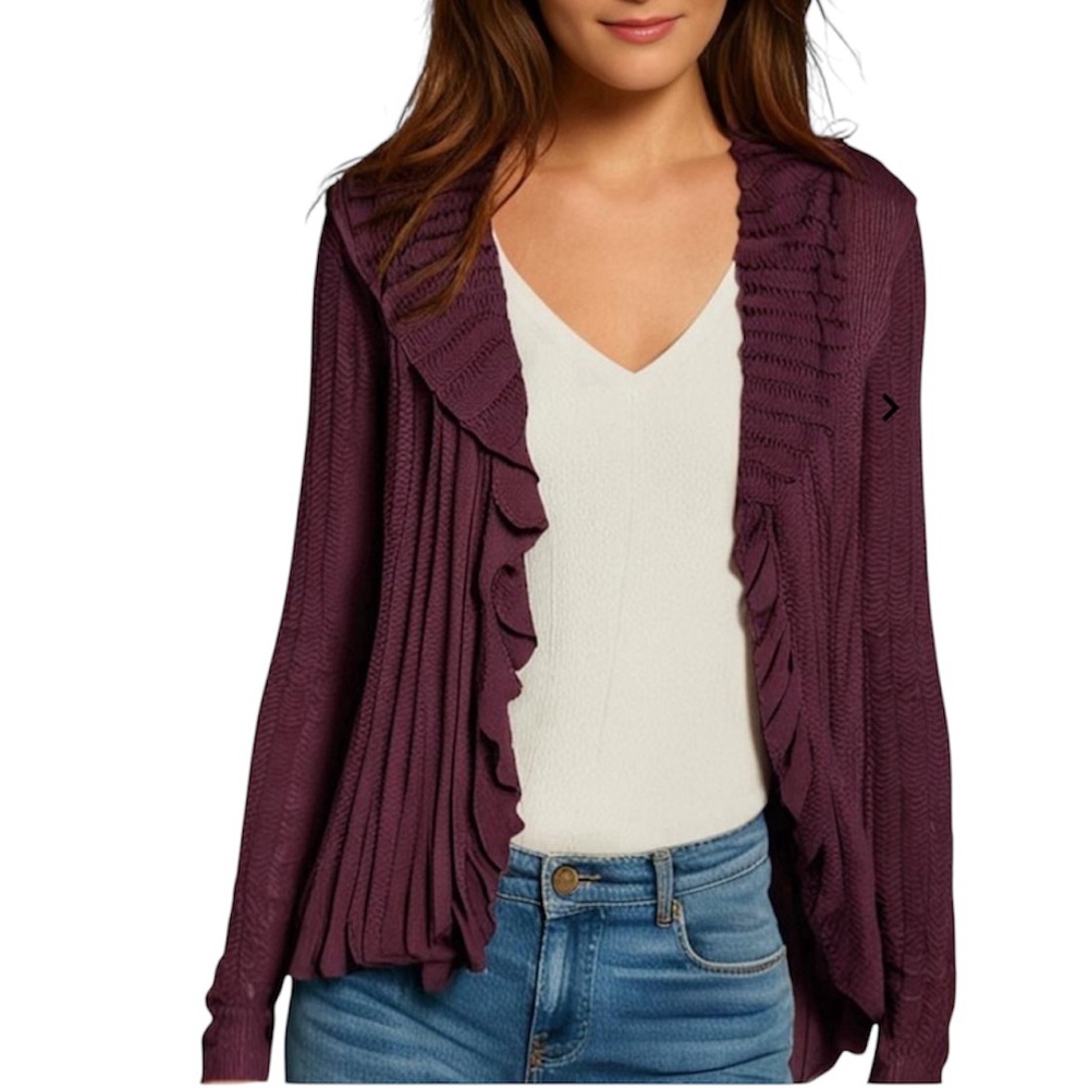Moth Cardigan Women Small Knit Ruffle Scalloped Bohemian Whimsical Fairygrunge